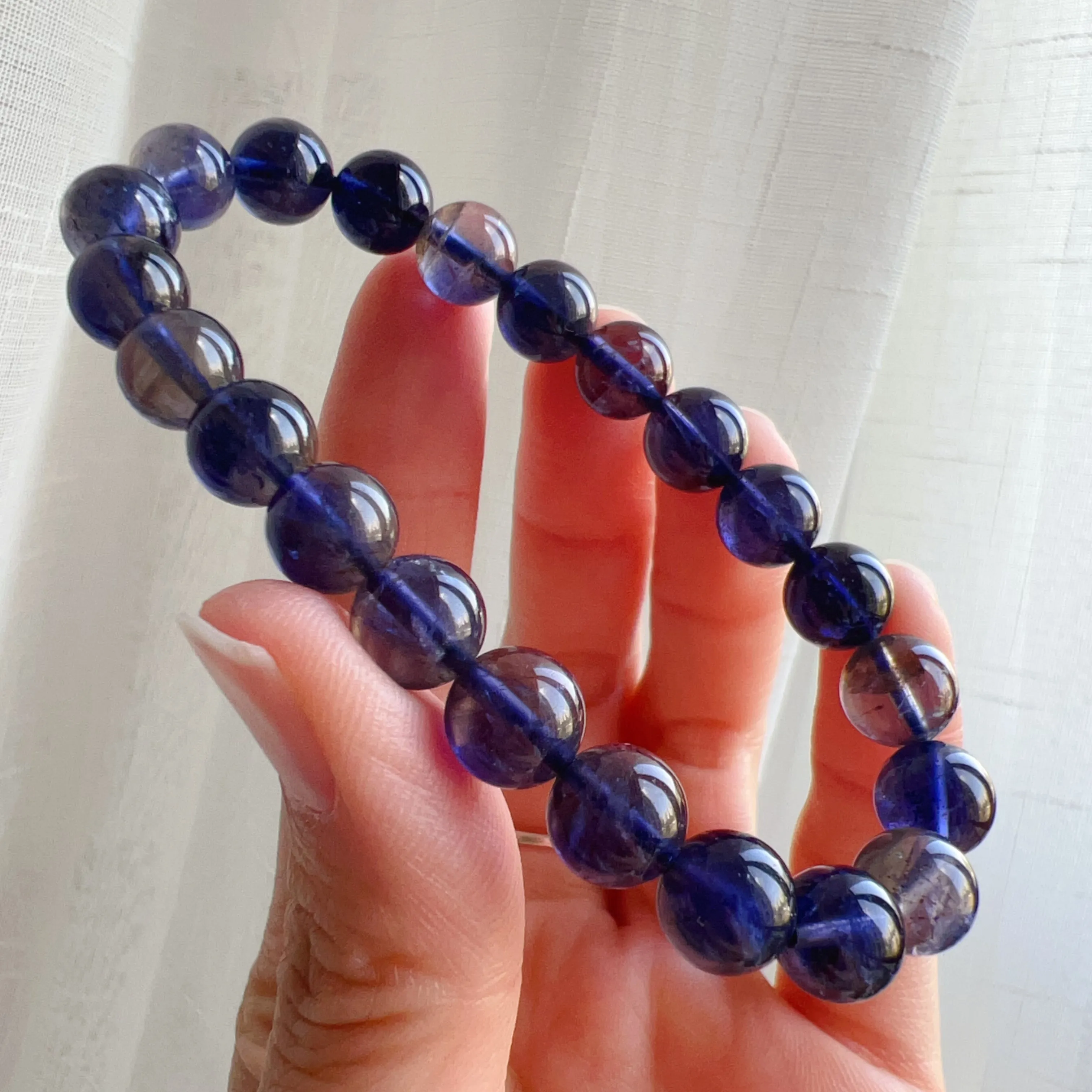 High-quality Rare Best 3-Color Iolite Elastic Bracelet 8.7mm Beads | Weight Loss Pain Relief Healing Stone