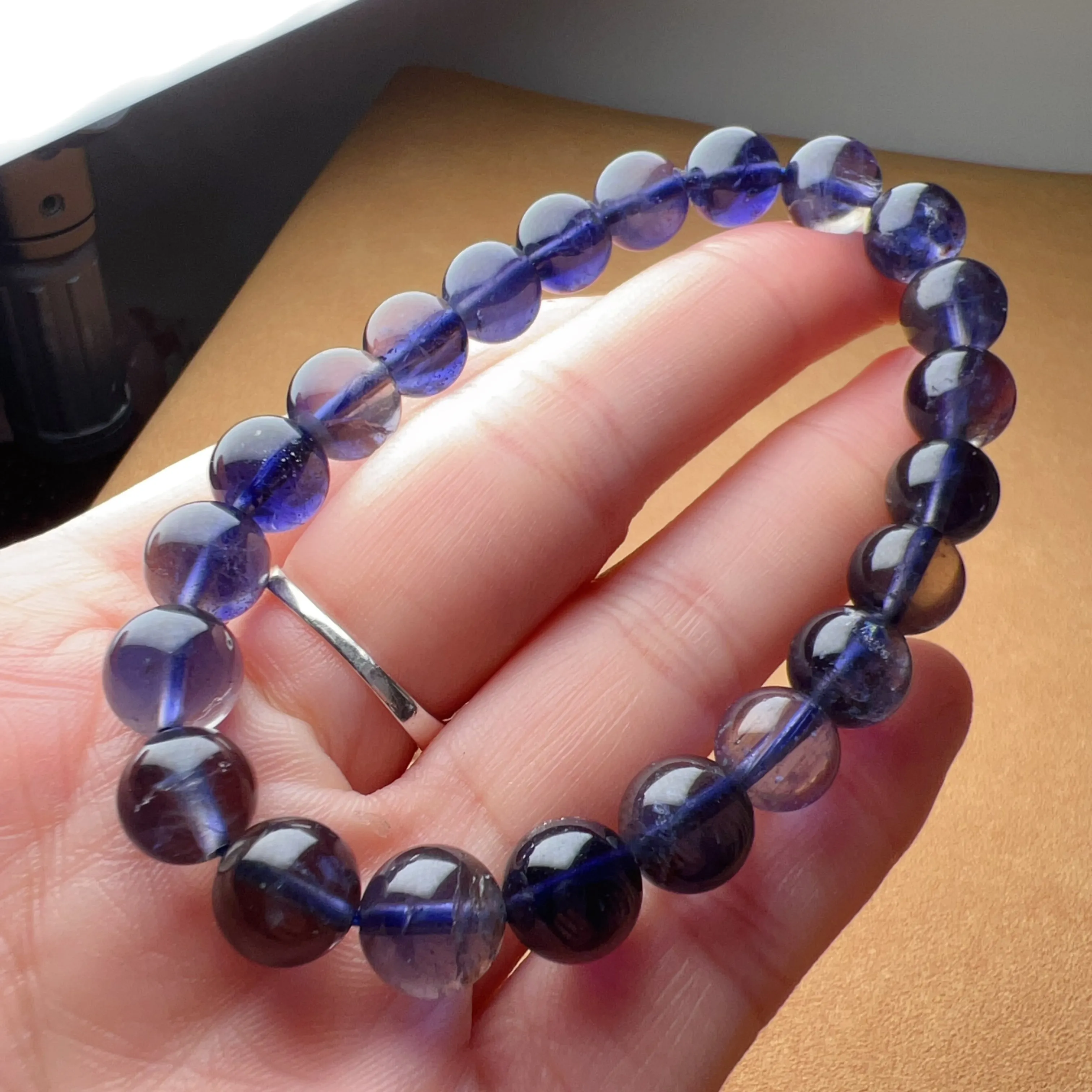 High-quality Rare Best 3-Color Iolite Elastic Bracelet 8.7mm Beads | Weight Loss Pain Relief Healing Stone