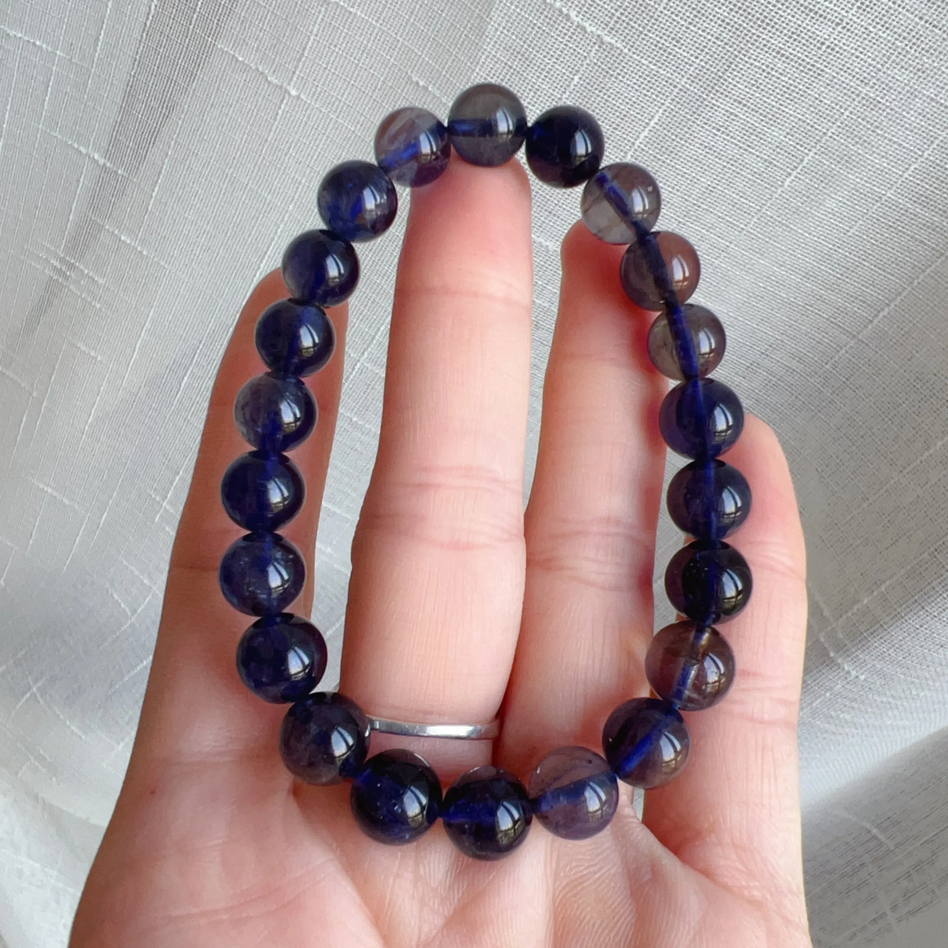 High-quality Rare Best 3-Color Iolite Elastic Bracelet 8.7mm Beads | Weight Loss Pain Relief Healing Stone