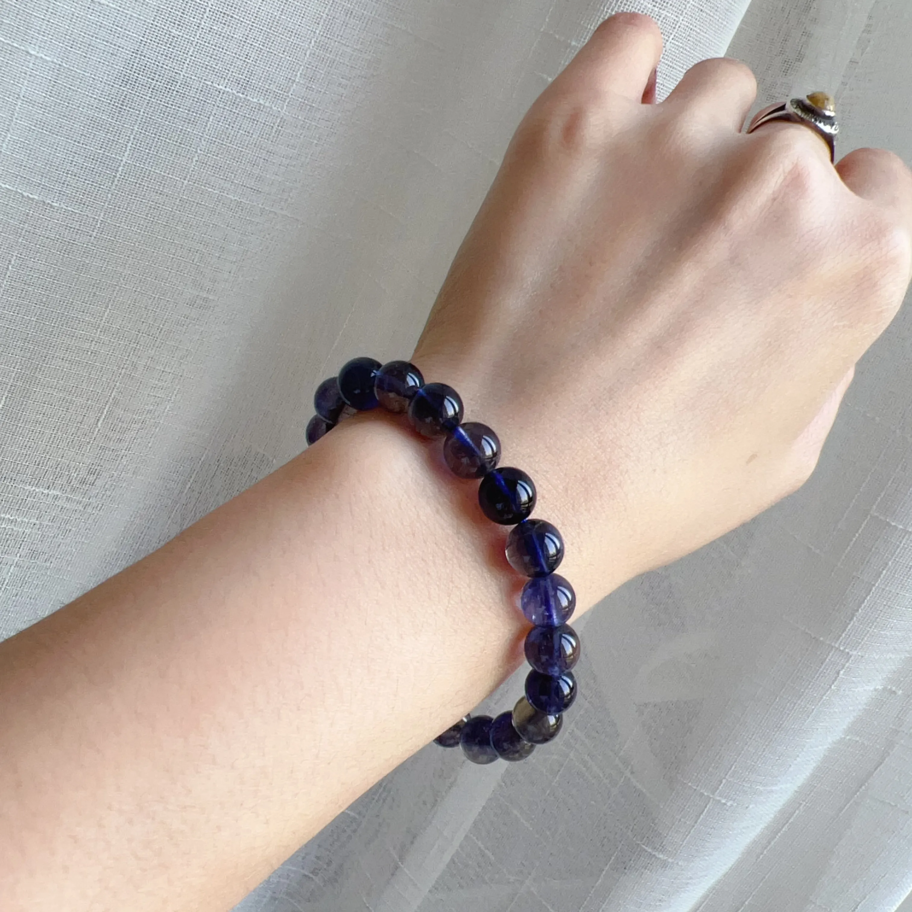 High-quality Rare Best 3-Color Iolite Elastic Bracelet 8.7mm Beads | Weight Loss Pain Relief Healing Stone