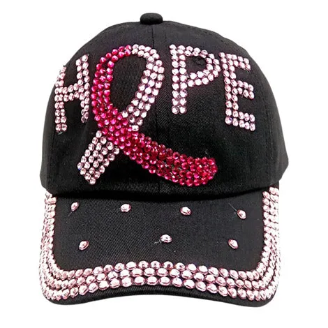 HOPE Message Bling Pink Ribbon Baseball Cap