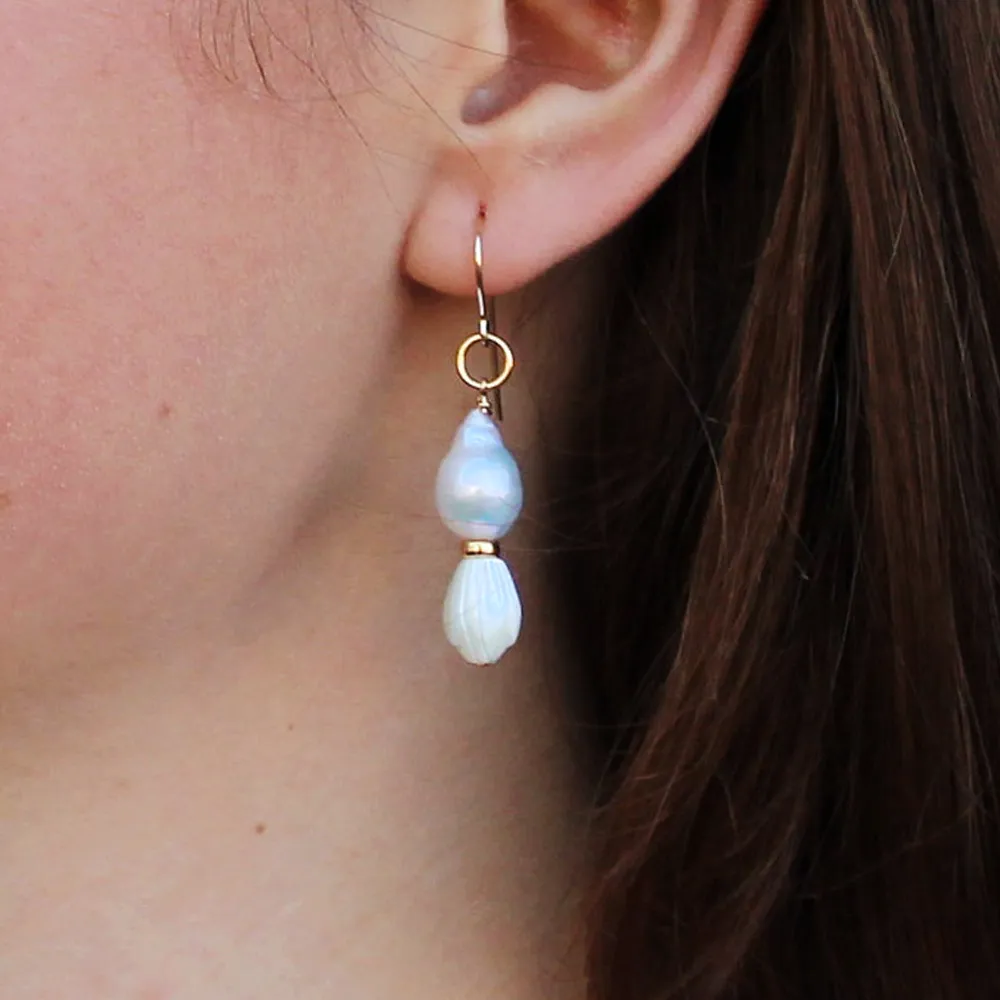 Huali Pikake and Baroque Pearl Earrings