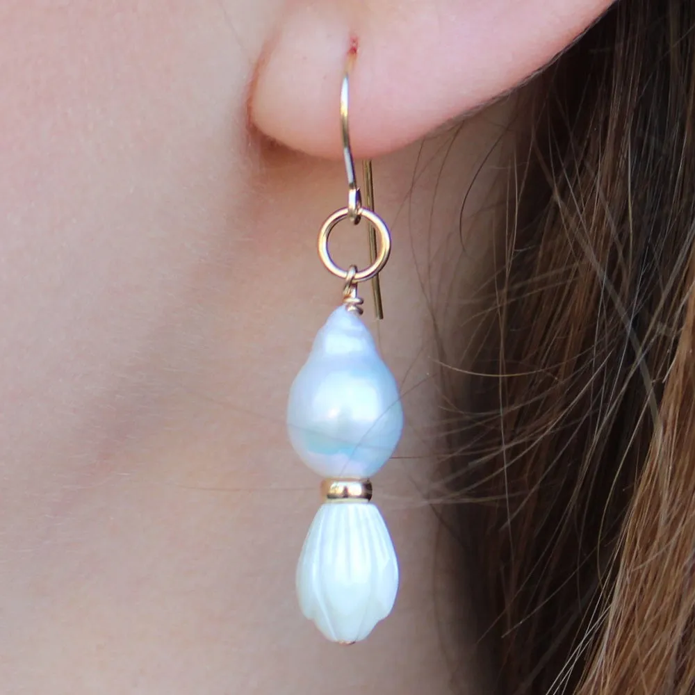 Huali Pikake and Baroque Pearl Earrings