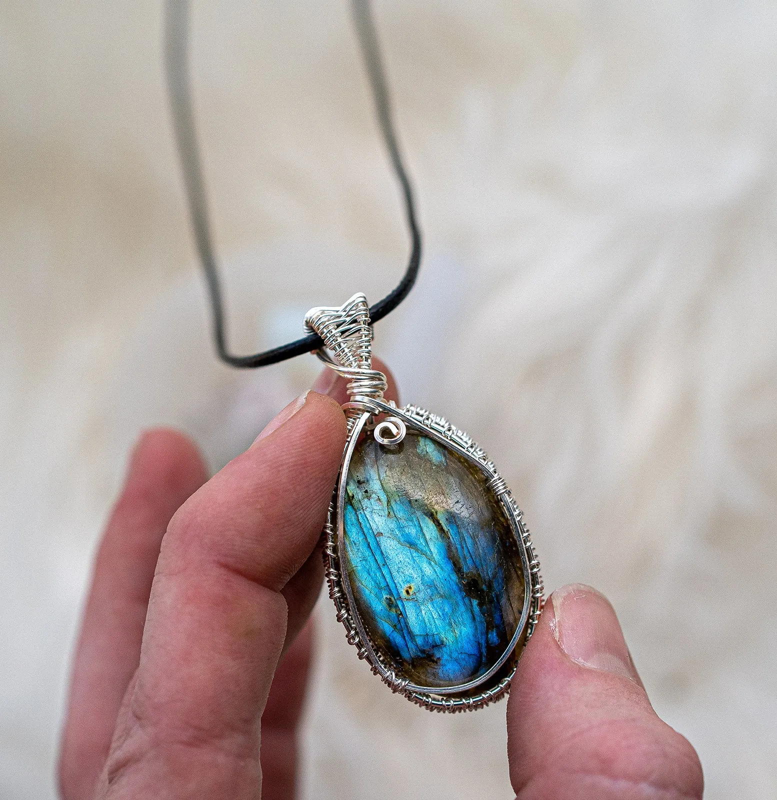 Incredible Flashy Blue Labradorite Wire Wrapped Pendant ~ Includes Necklace Cord