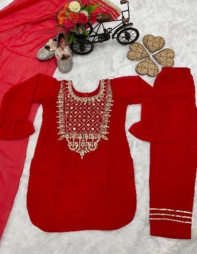 Kids Red Georgette Embroidered Salwar Suit Set