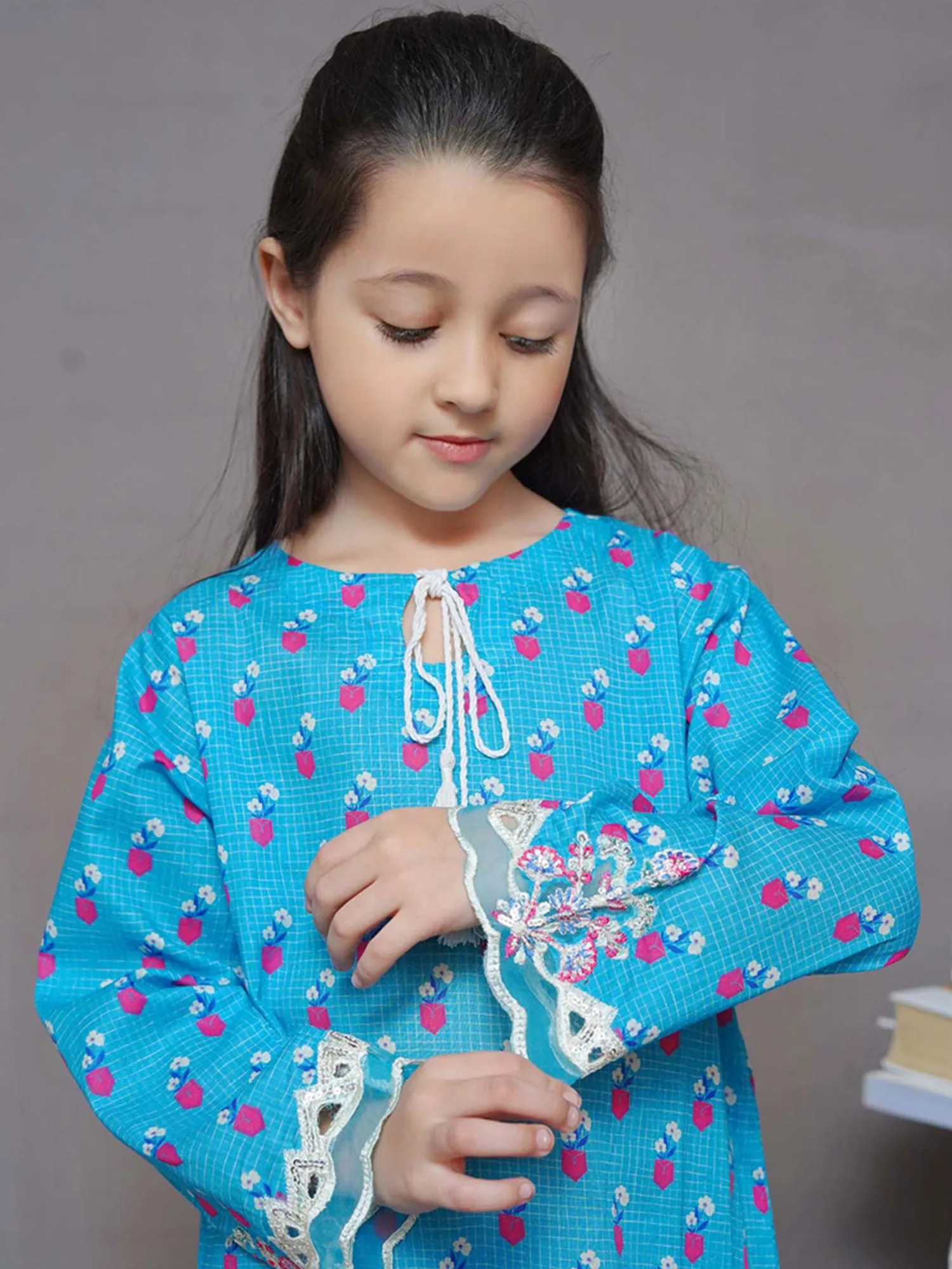 Kids Turquoise Embroidered Lawn 2-Piece Suit