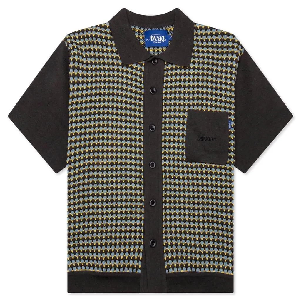 Knit Crochet S/S Button Down - Brown/Multi