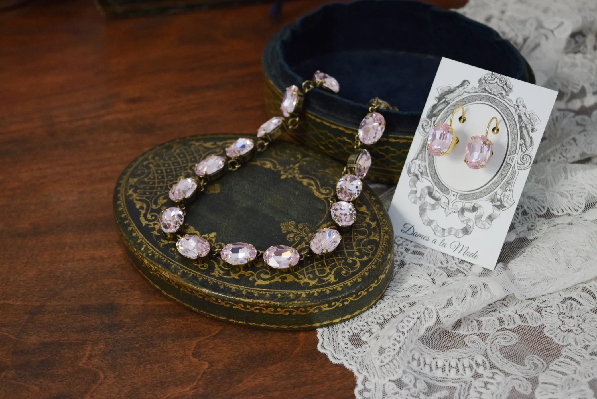 Light Pink Aurora Crystal Necklace - Medium Oval