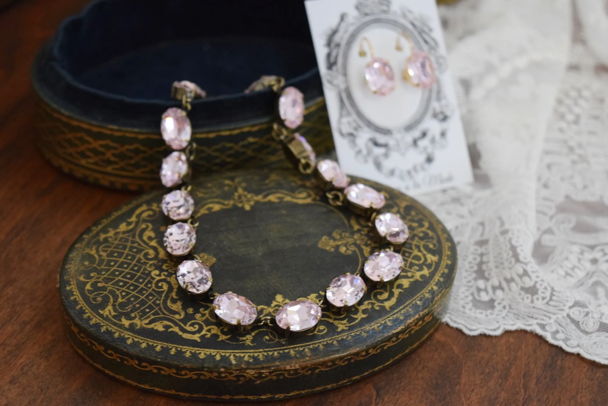 Light Pink Aurora Crystal Necklace - Medium Oval