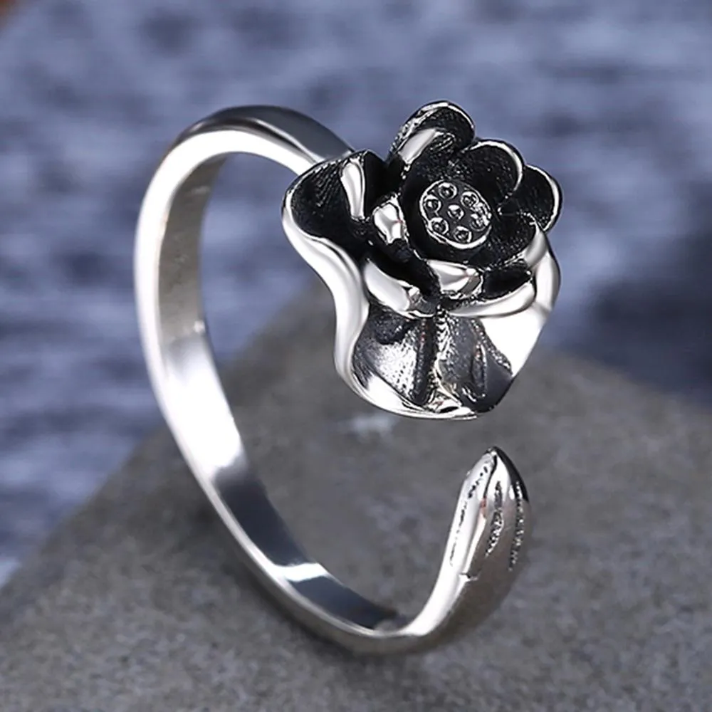 Lotus 925 Sterling Silver Adjustable Ring