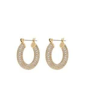 Luv Aj Pave Baby Amalfi Tube Hoop Earrings in CZ and Polished 14k Antique Gold Plated