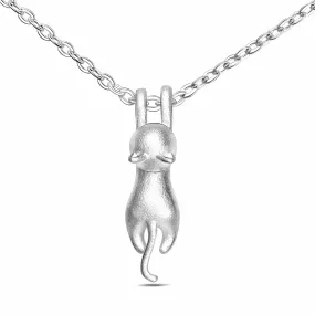 Matte Hanging Cat Necklace Sterling Silver