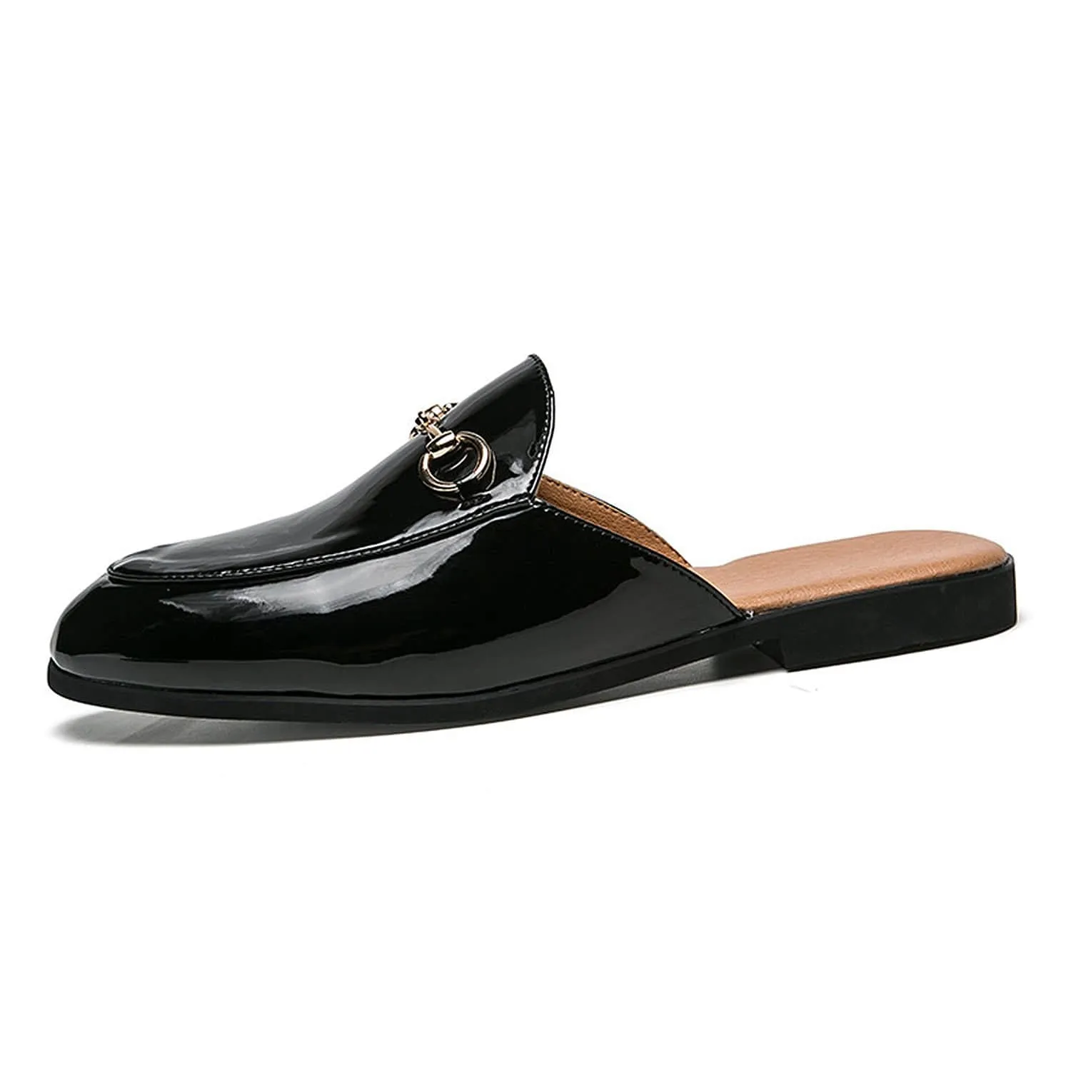 Men's Patent Leather Buckle Slippers Mules