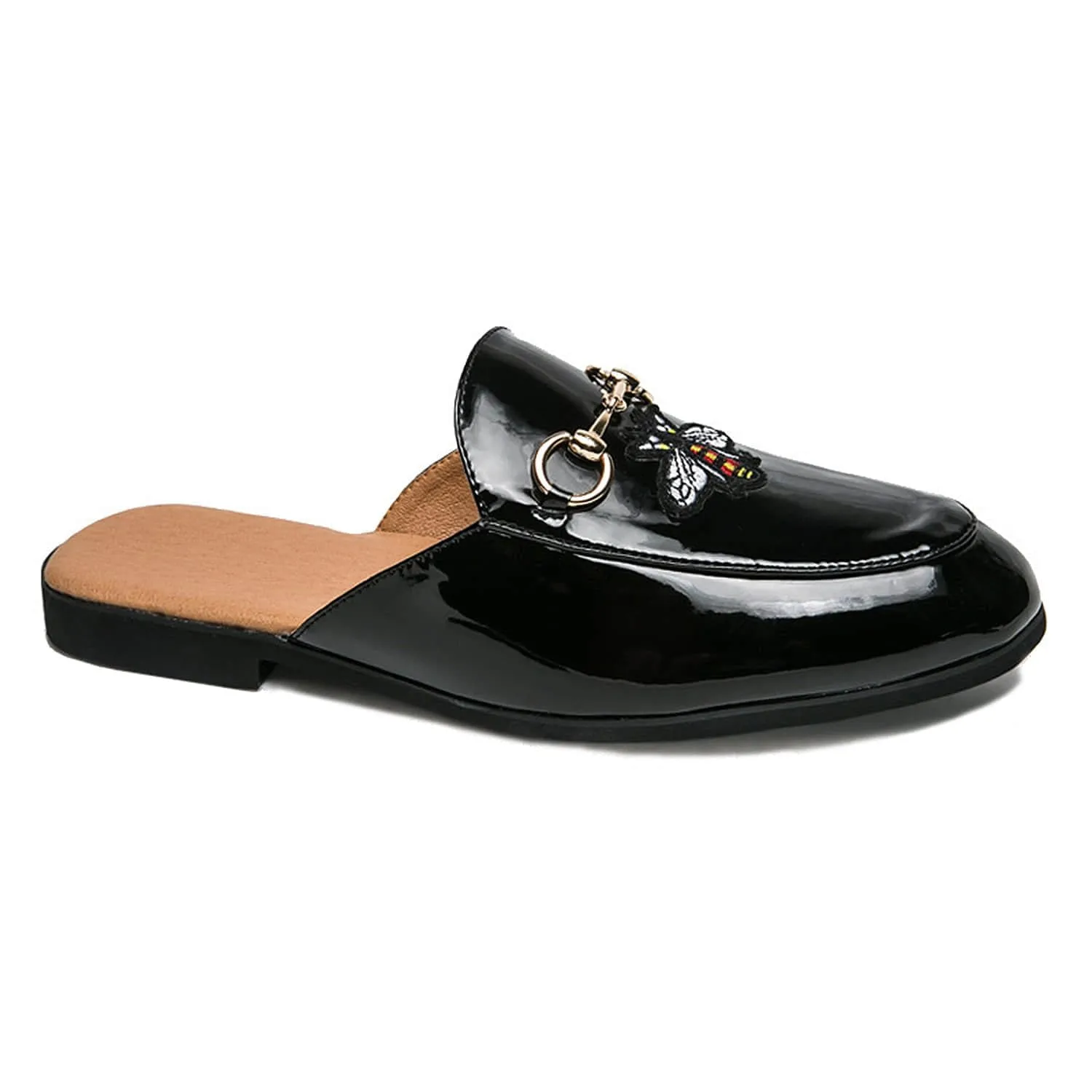 Men's Patent Leather Buckle Slippers Mules