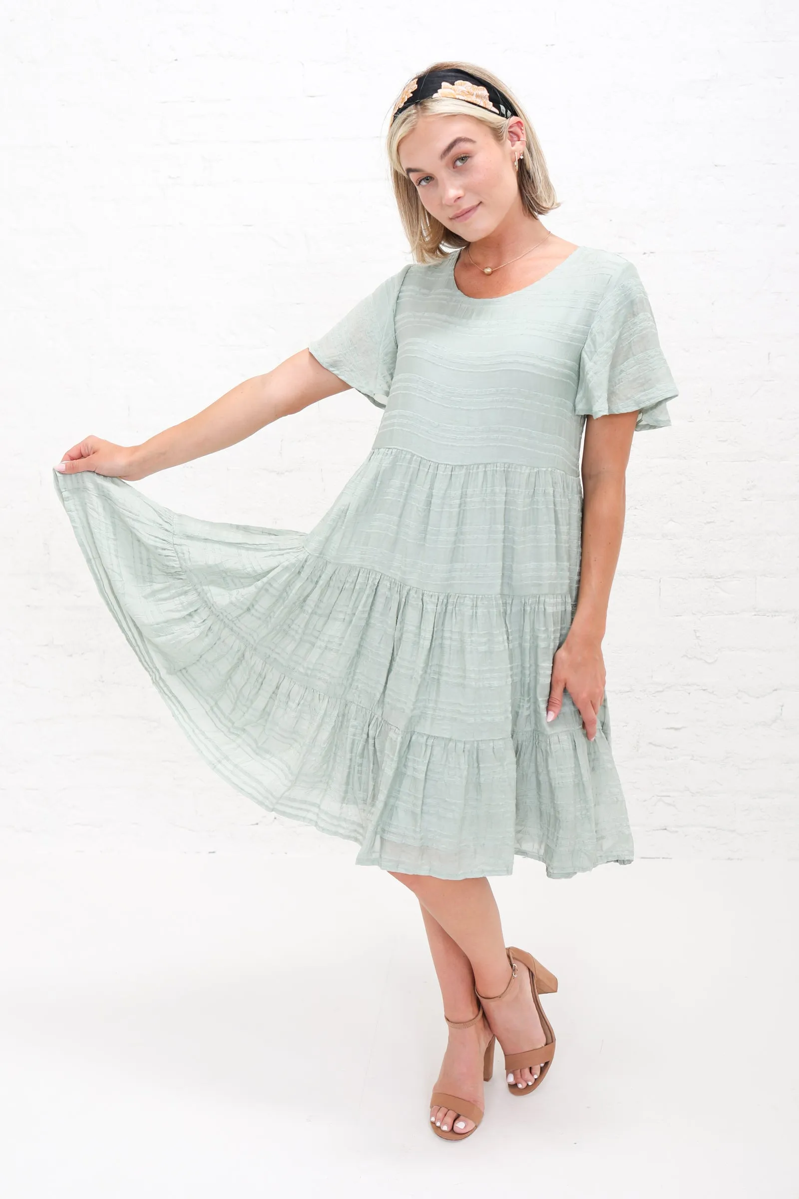 Morgan Flare Dress in Green Mist