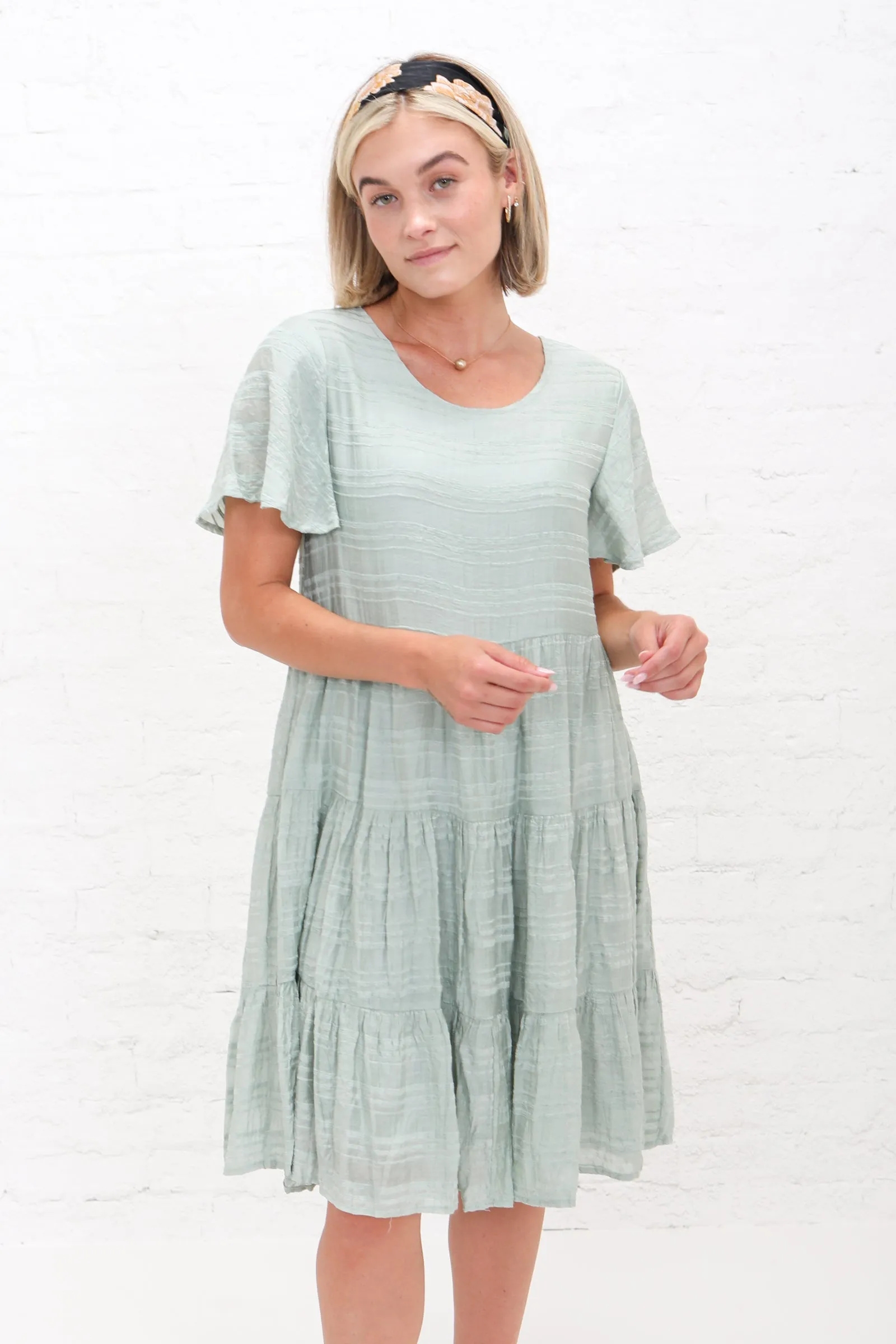 Morgan Flare Dress in Green Mist