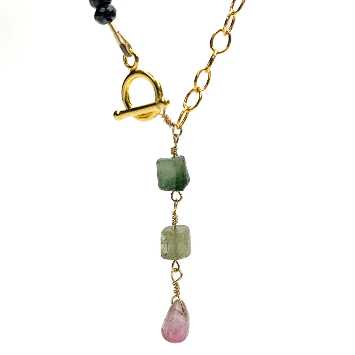 Multi-Color Tourmaline & Gold-Filled Chain Y Necklace With Gold-Filled Toggle Clasp