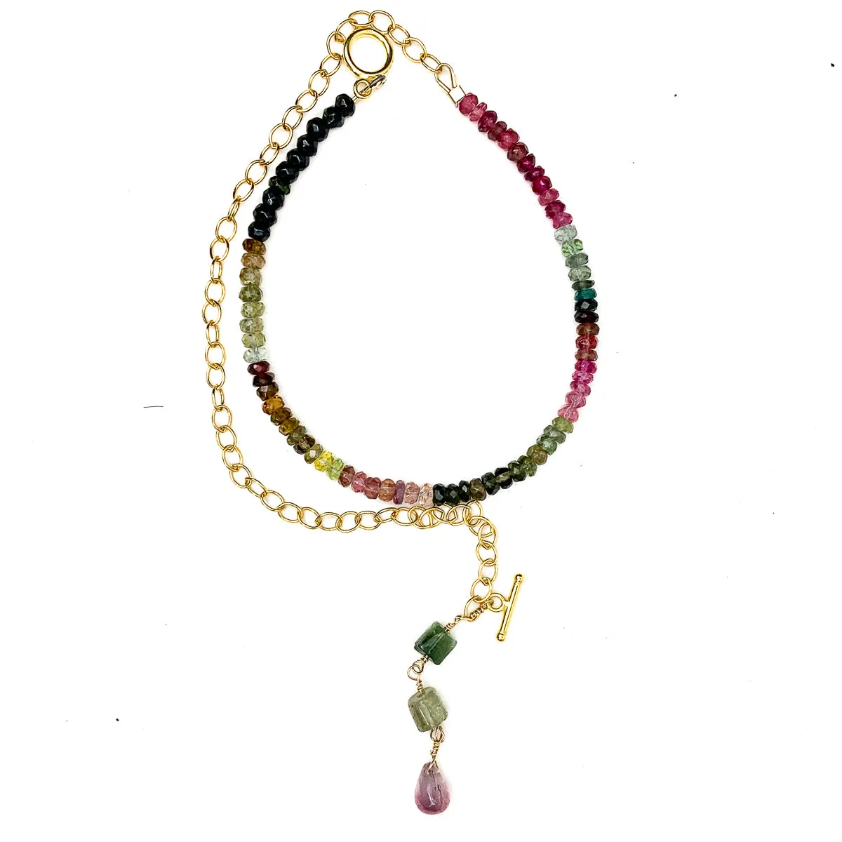 Multi-Color Tourmaline & Gold-Filled Chain Y Necklace With Gold-Filled Toggle Clasp