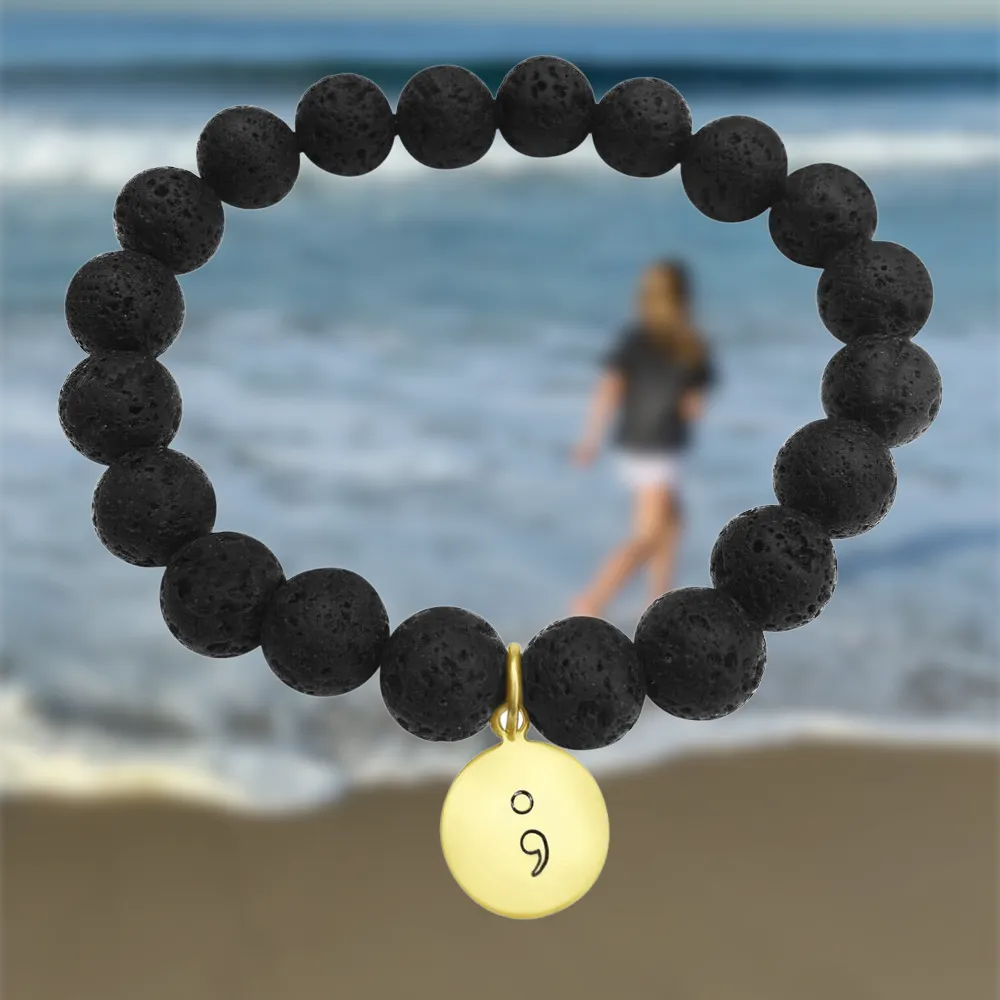 My Story isn't Over Lava Stone Bracelet with Semicolon (GF)