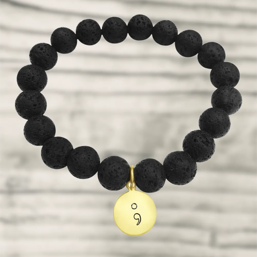 My Story isn't Over Lava Stone Bracelet with Semicolon (GF)