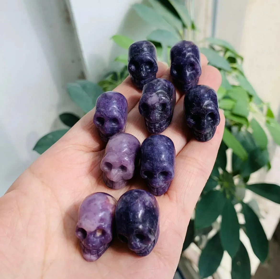 Natural Lilac Stone aka lepidolite gemstone Mini-skull Crystal Figurine