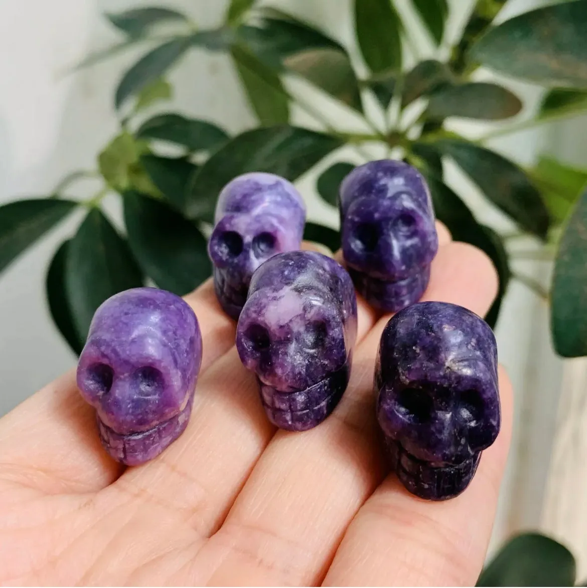 Natural Lilac Stone aka lepidolite gemstone Mini-skull Crystal Figurine