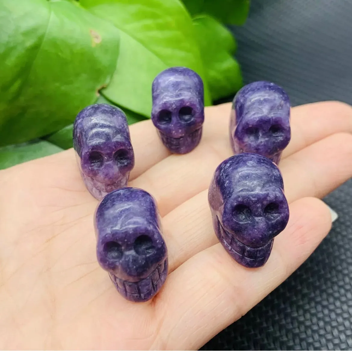 Natural Lilac Stone aka lepidolite gemstone Mini-skull Crystal Figurine