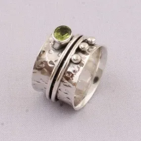 Natural Peridot Spinner 925 Sterling Silver Ring,Oval Shape,Designer Handmade Band Jewelry