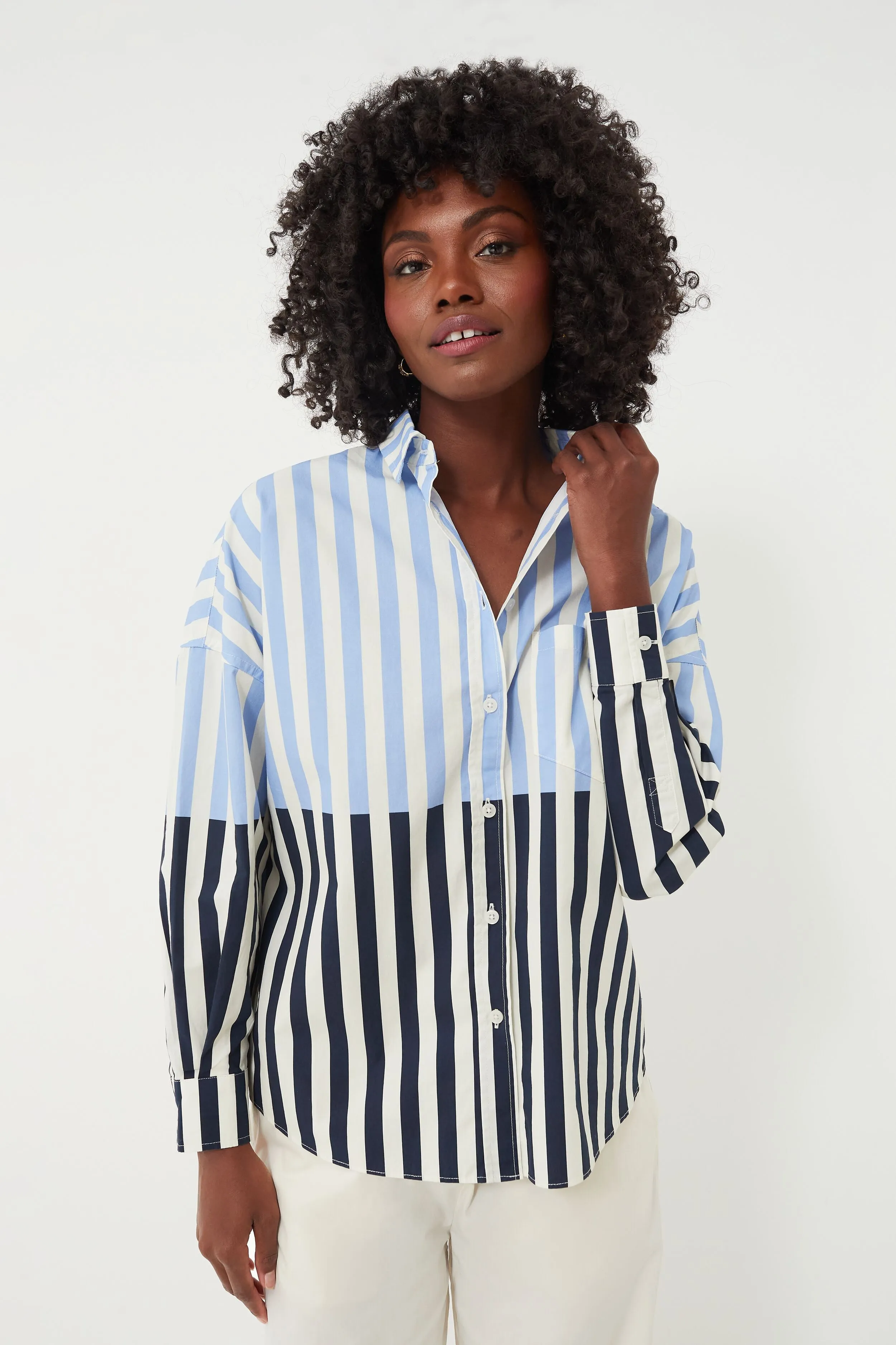 Navy and Azure Chiara Combination Stripe Shirt