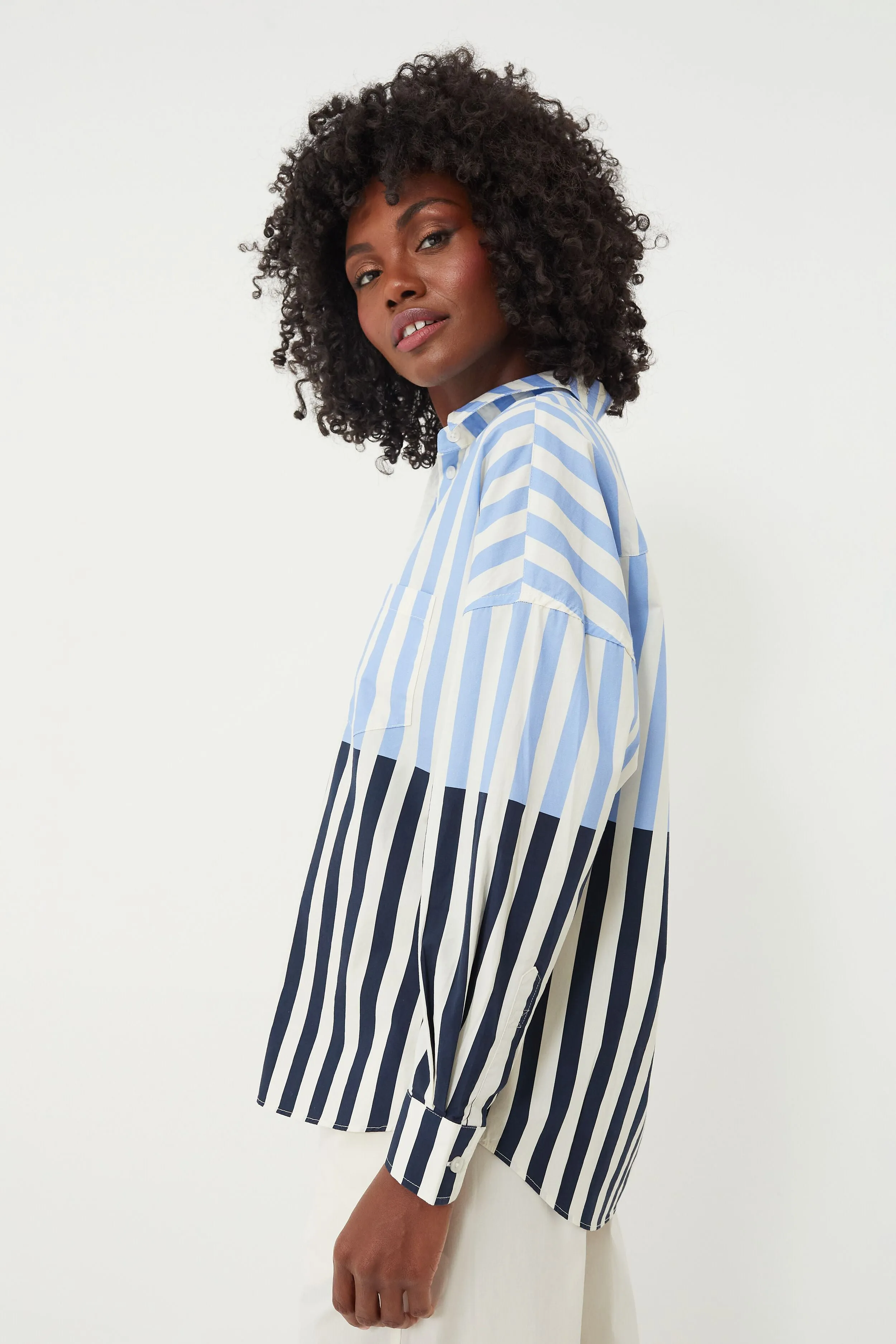 Navy and Azure Chiara Combination Stripe Shirt