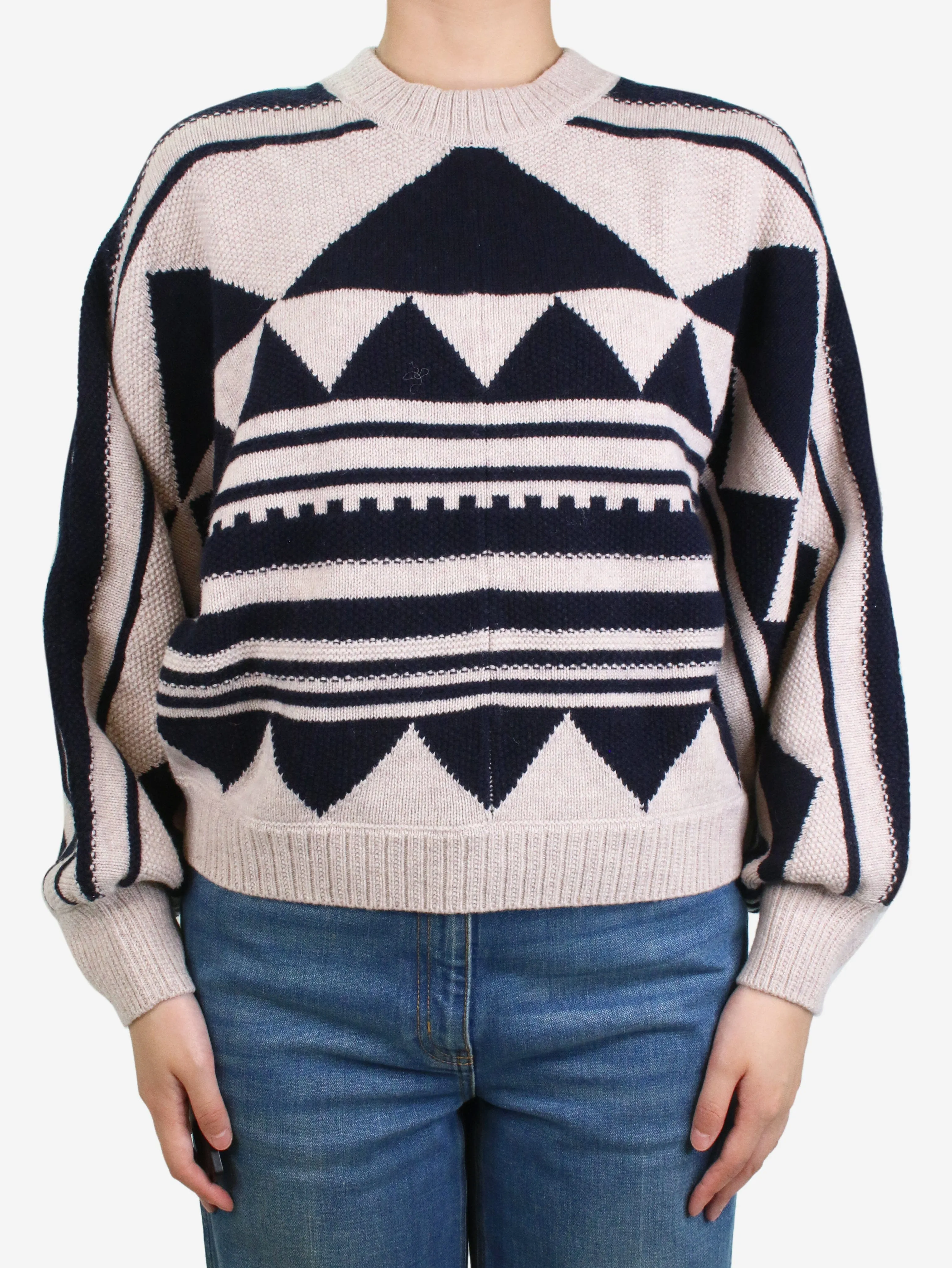 Neutral geometric pattern jumper - size UK 8