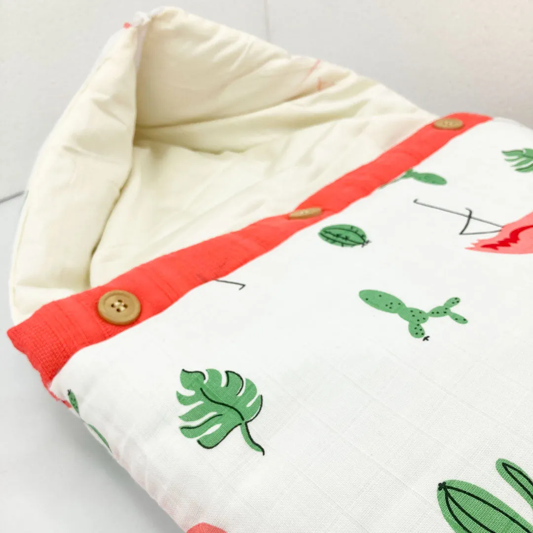 Organic Muslin Carry Nest for Baby -Traveling bed Soft Cotton Flamingo