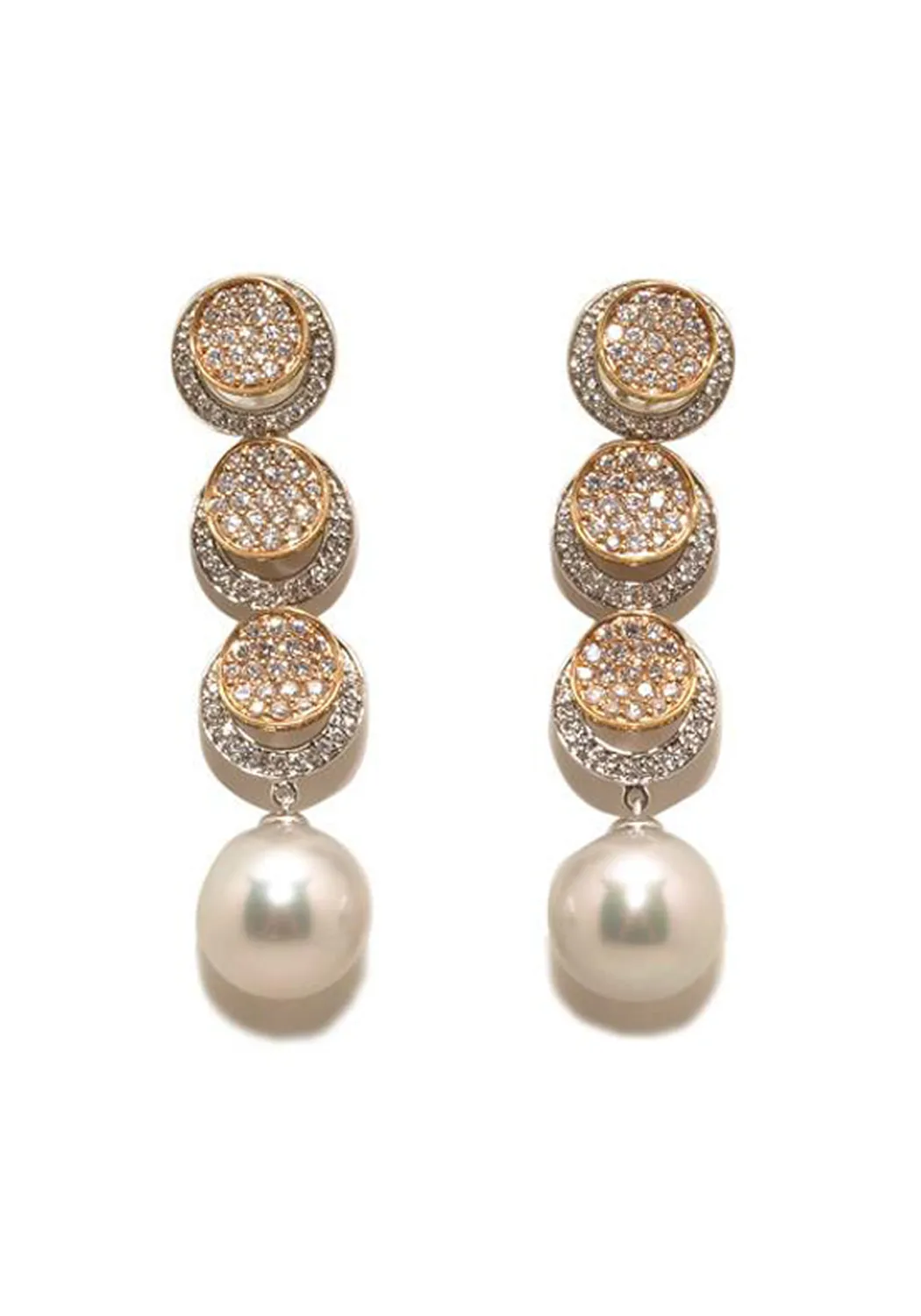 Oster Collection Triple Circle Diamond & Pearl Drop Earrings