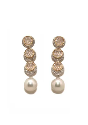 Oster Collection Triple Circle Diamond & Pearl Drop Earrings