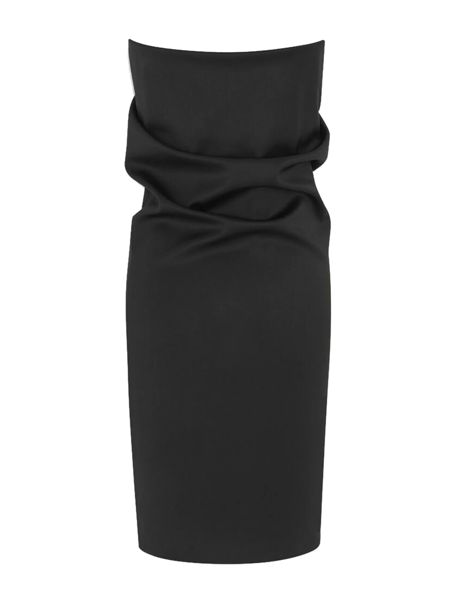 PENCIL BUSTIER DRESS IN STRETCH WOOL SATIN