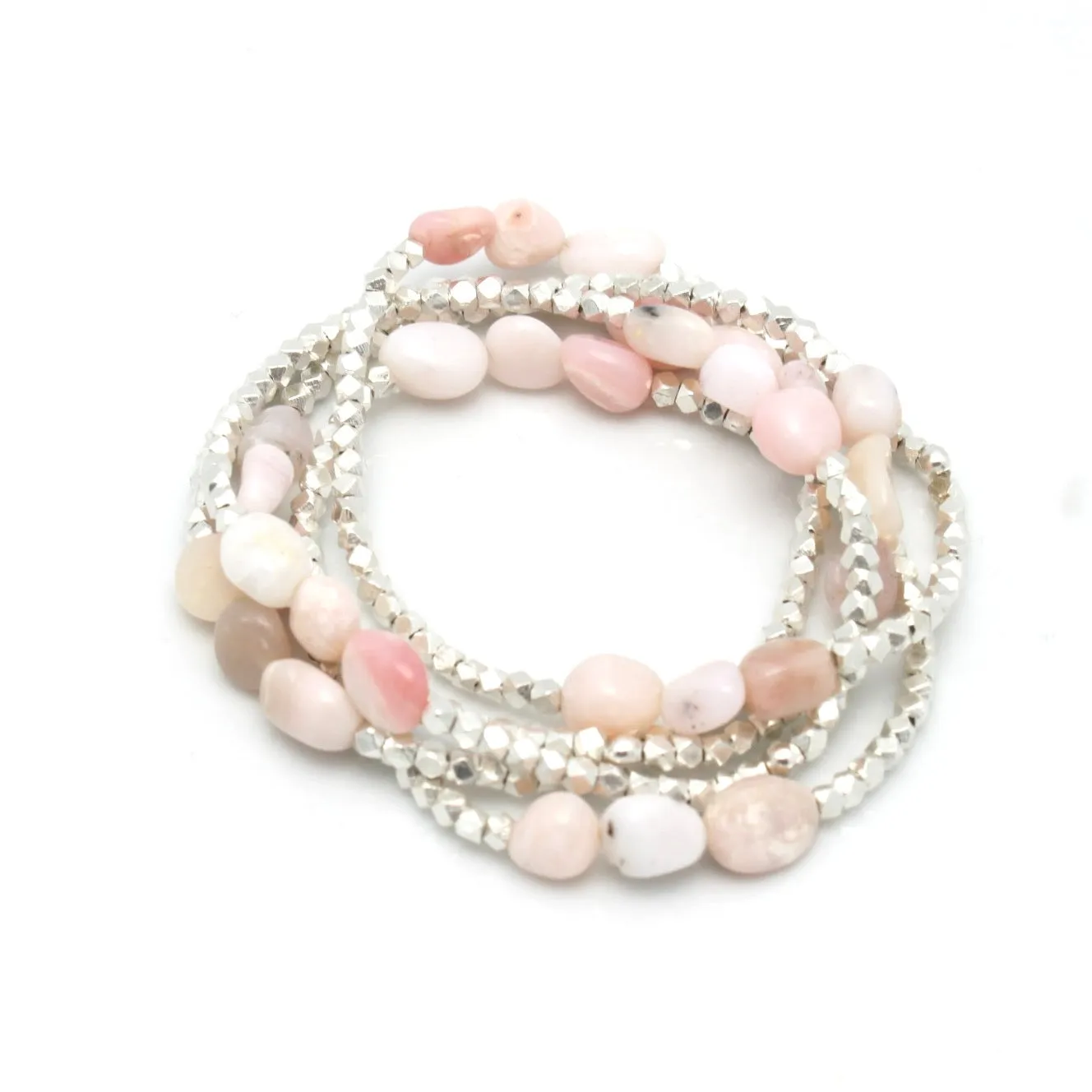 Peruvian Pink Opal & Fine Silver Stretch Bracelet