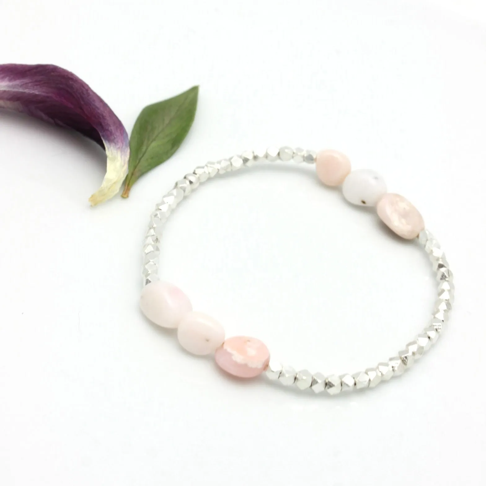 Peruvian Pink Opal & Fine Silver Stretch Bracelet