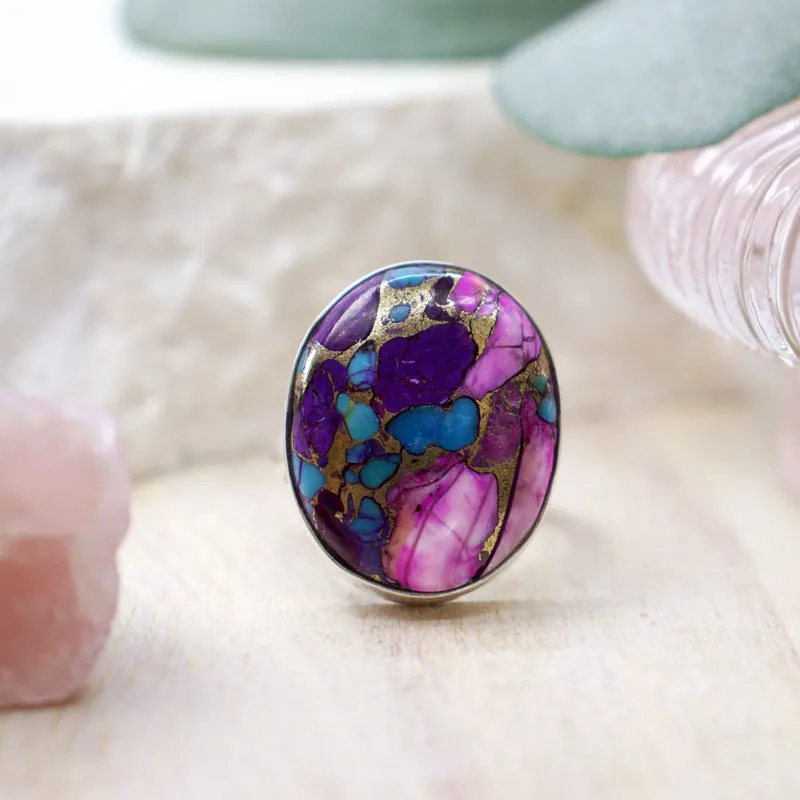 Pink Dahlia Copper Turquoise Ring