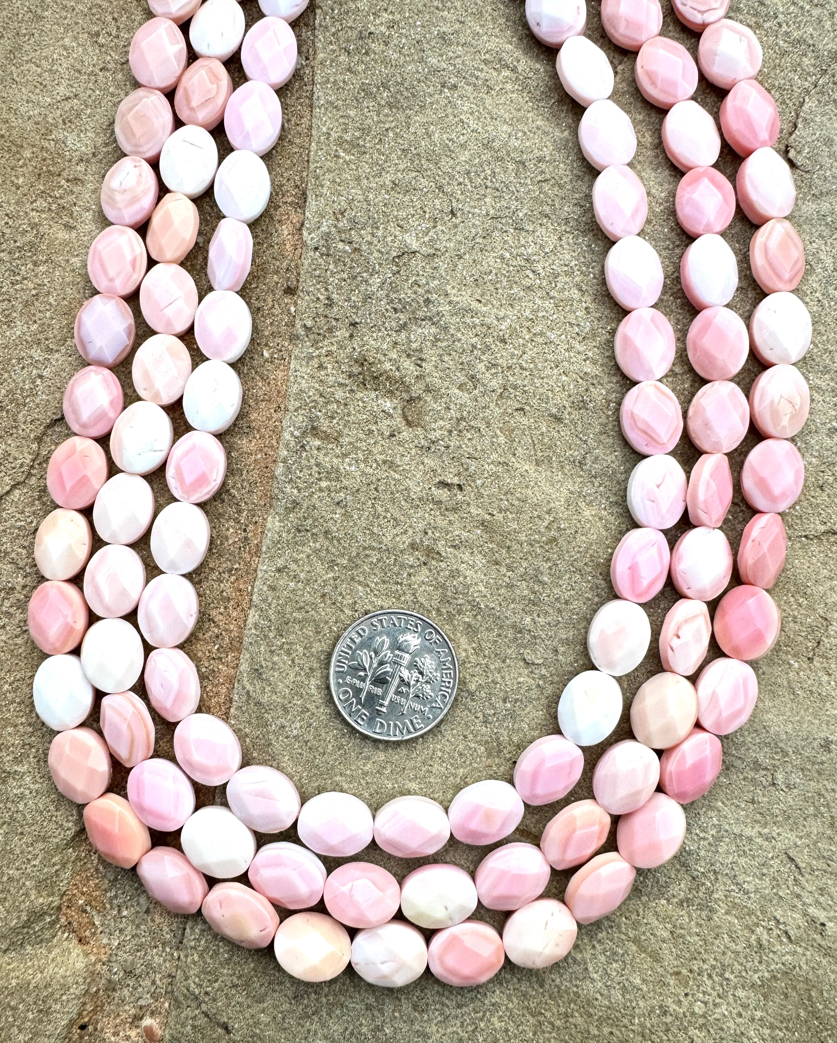 Pink Queen Conch Shell 8x10mm Faceted Flat Oval Bead Strand (16 inch Strand)