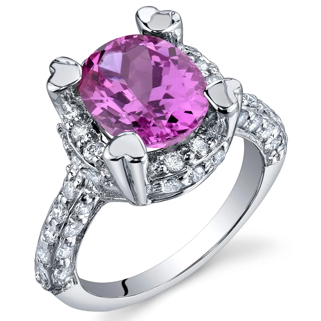 Pink Sapphire Oval Cut Sterling Silver Ring Size 5