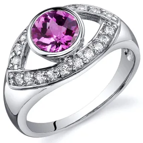 Pink Sapphire Round Cut Sterling Silver Ring Size 5