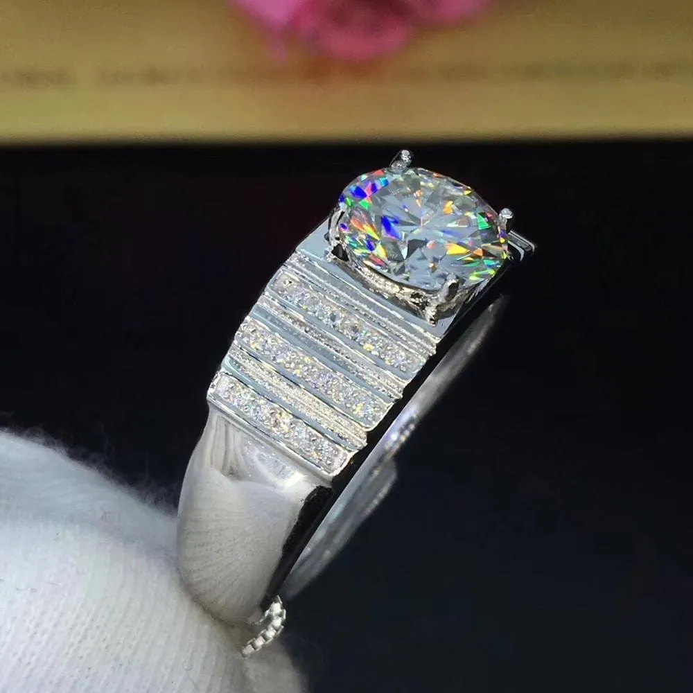 Platinum Plated Silver Wide Band Moissanite Ring 2ct