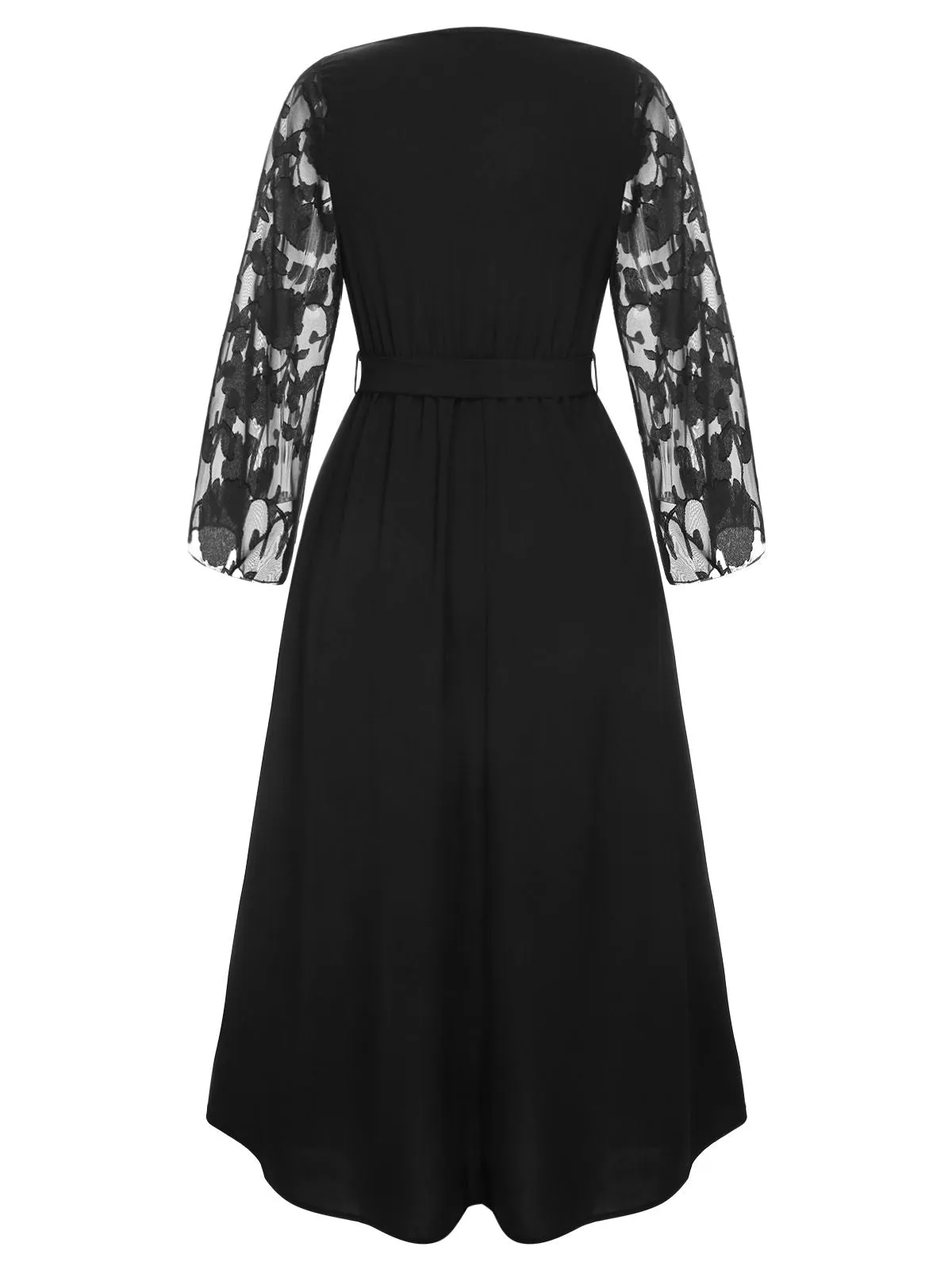 [Plus Size] Black 1930s Mesh Rose Patchwork Dress