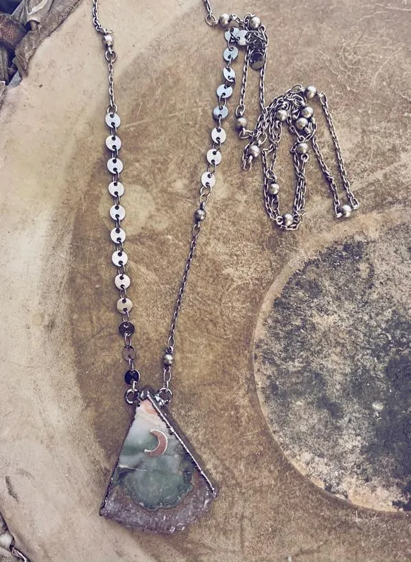 pyramid mountain - electroformed amethyst slice mountain peak pendant necklace