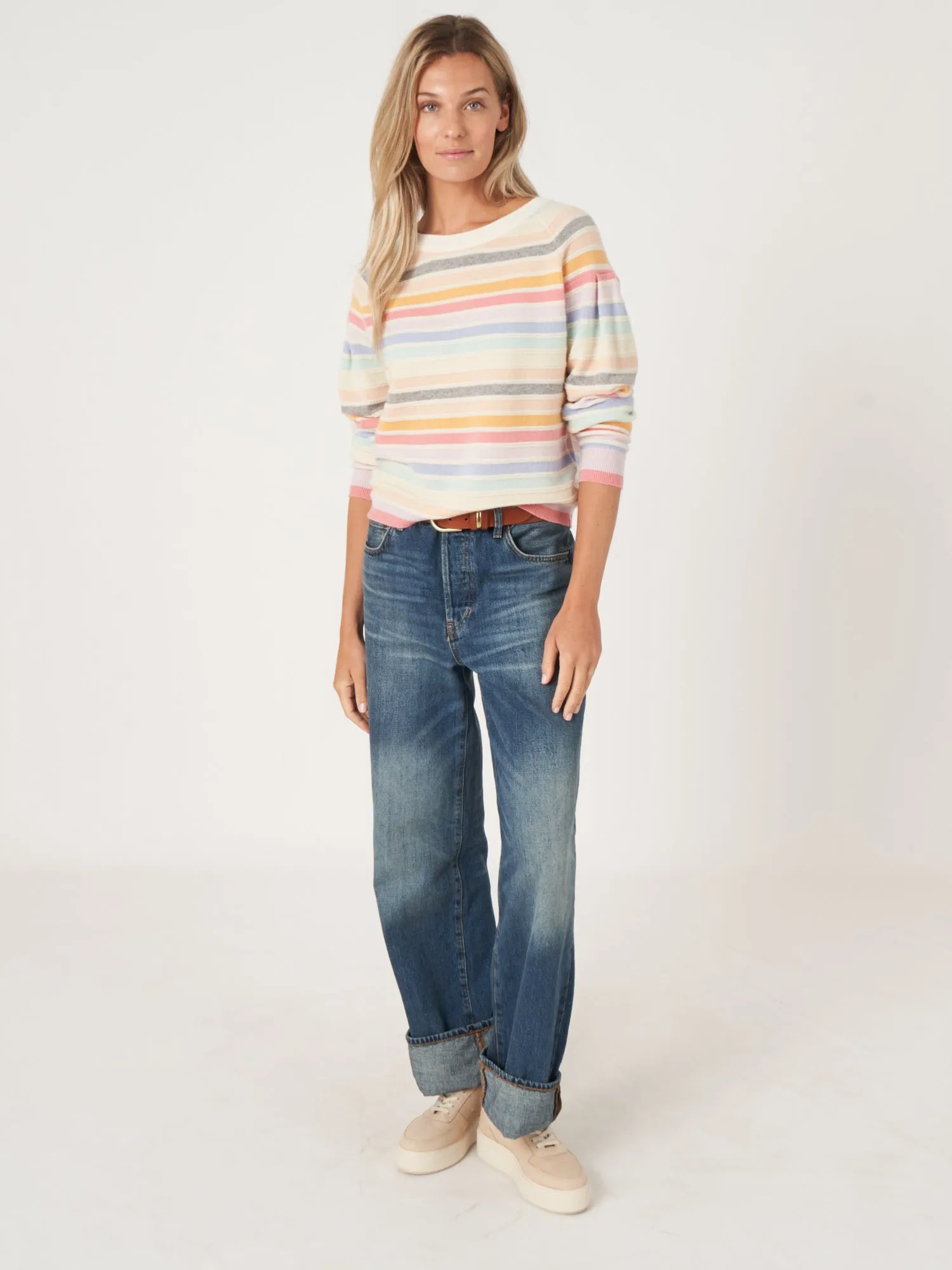 RAINBOW STRIPED CASHMERE SWEATER - REPEAT CASHMERE