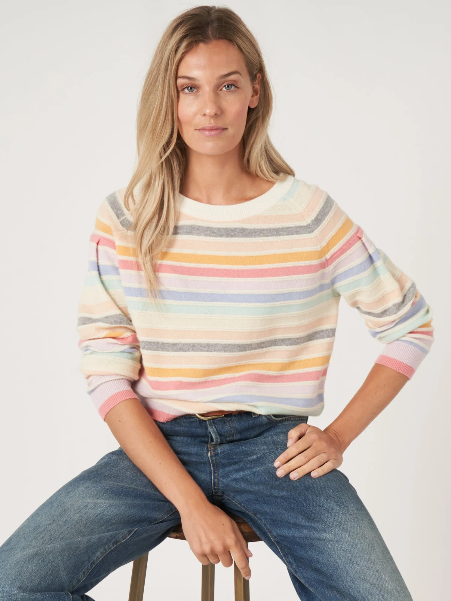 RAINBOW STRIPED CASHMERE SWEATER - REPEAT CASHMERE