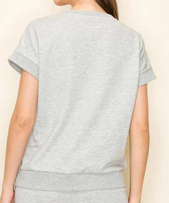 Rib Banded Short Sleeve Sweatshirt - Heather Grey