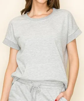 Rib Banded Short Sleeve Sweatshirt - Heather Grey