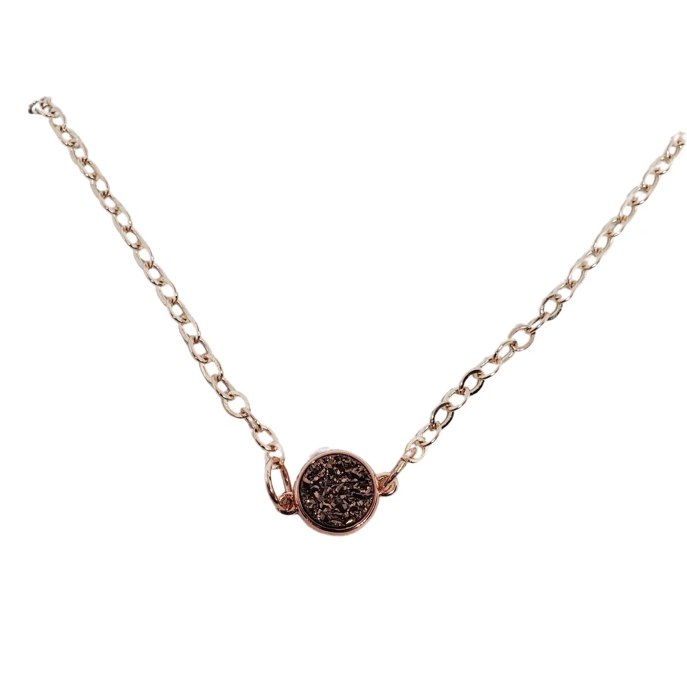 Rose Gold Dainty Druzy Pendant Chain Necklace