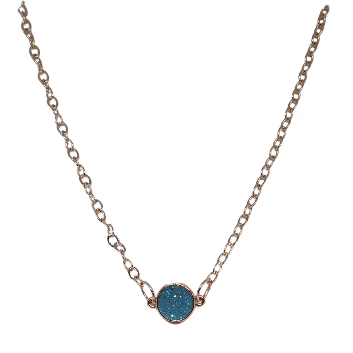 Rose Gold Dainty Druzy Pendant Chain Necklace